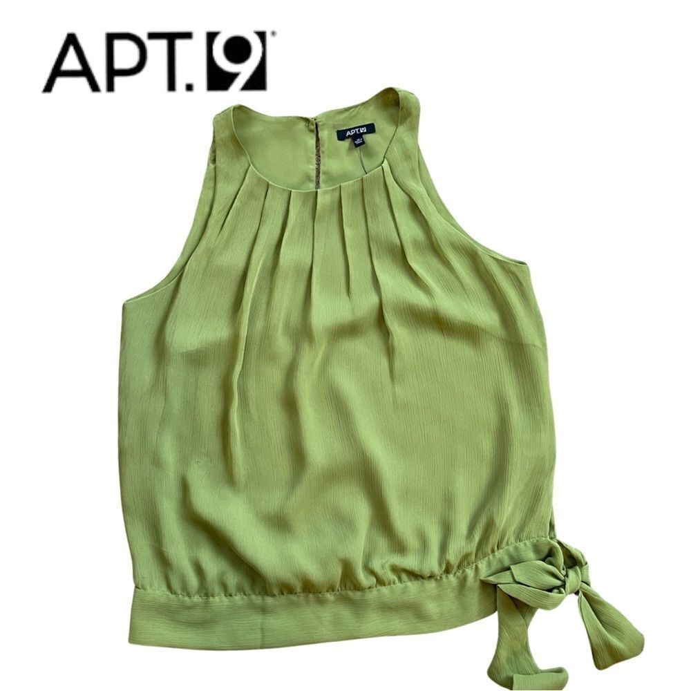 Apt. 9 Green Pleated Neckline Sleeveless Chiffon Blouse • NWT